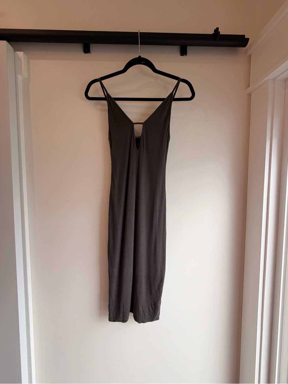 Sultry & Flirty charcoal bodycon maxi with a flattering, ultra-stretchy fit